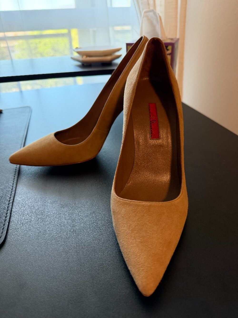 Carolina Herrera Nude Suede Heels